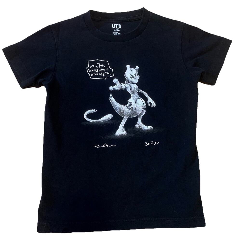 Uniqlo UT Pokemon Daniel Arsham Mewtwo Crystal Graphic T Shirt Kids 7-8 Black